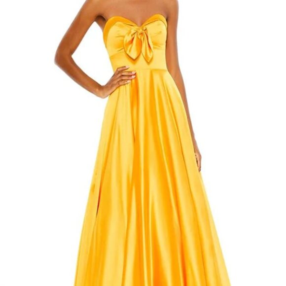 Mac Duggal BOW SWEETHEART STRAPLESS A LINE GOWN size 16 Marigold (67995) Dress - Picture 1 of 12